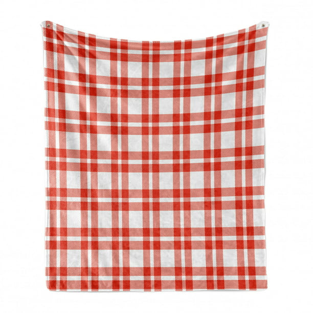 Ambesonne Plaid Soft Flannel Fleece Throw Blanket 50 x 60 Orange White Cozy Plush for Indoor and Outdoor Use Retro-Modern Style Checkered Pattern Squares and Stripes Abstract Old Fashioned 